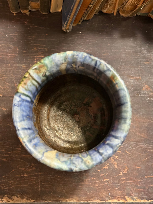 Ceramic bowl with blue and green glaze.