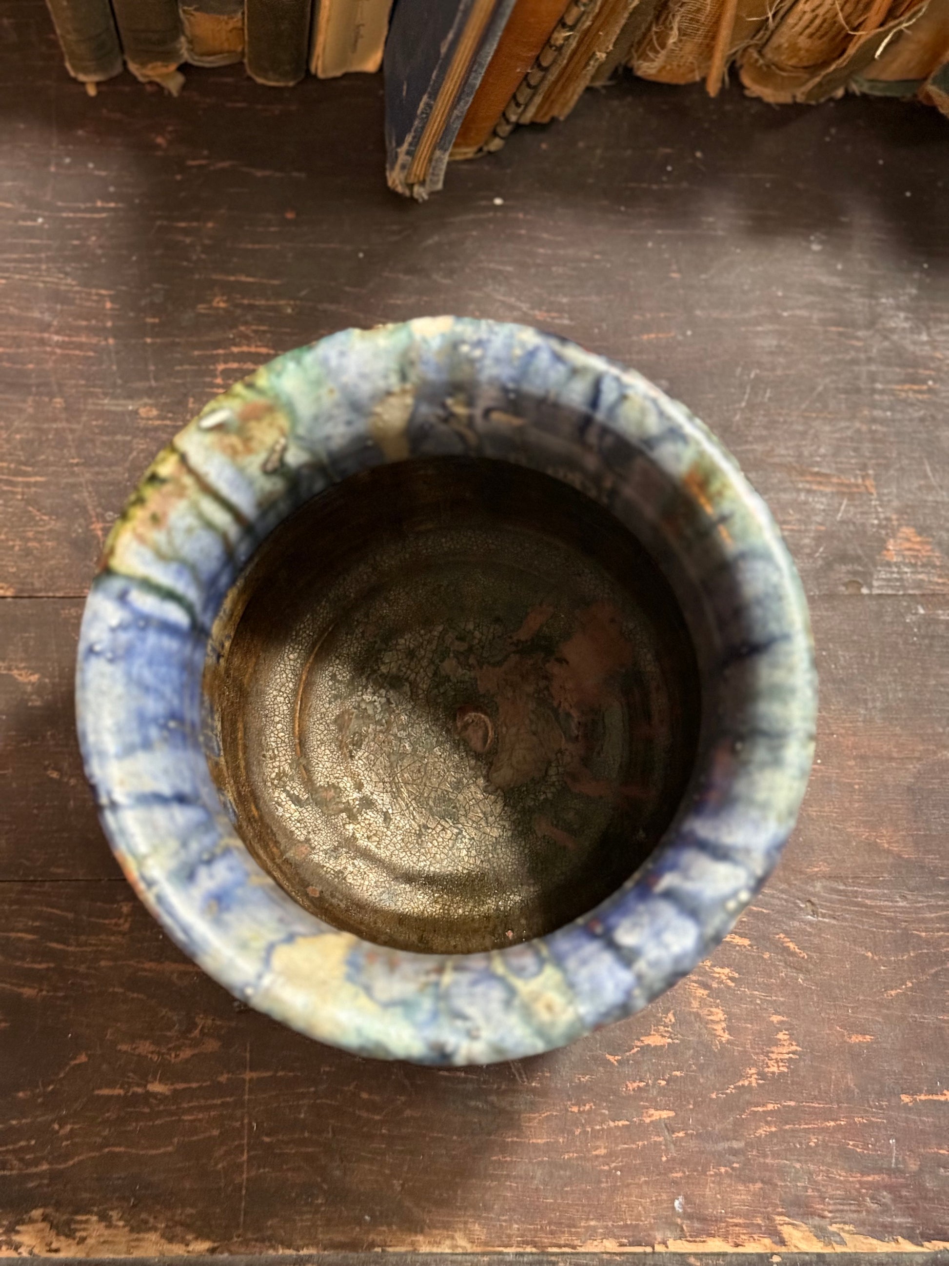 Ceramic bowl with blue and green glaze.
