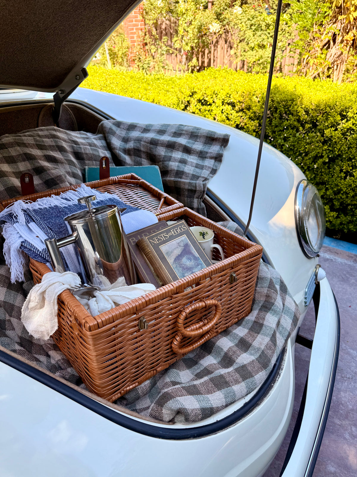 Good Morning Evelyn coffee picnic basket for two, a vintage gift for coffee lovers by Bill & Evelyn